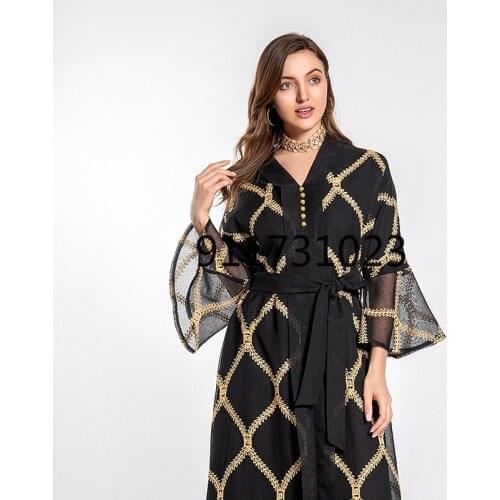Muslim Dresses for Women Summer Muslim Women Long Sleeve V-neck Plus Size Long Dress Abaya for Women