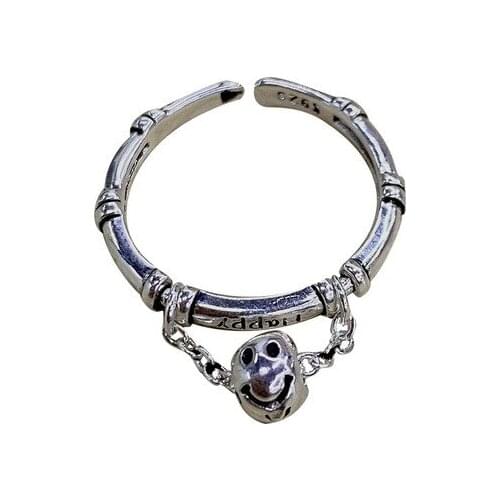 POTCET Womens Sphere Smiley Happy Letters Openable Ring Geometric Fashion Retro Hip Hop Personality Party Jewelry