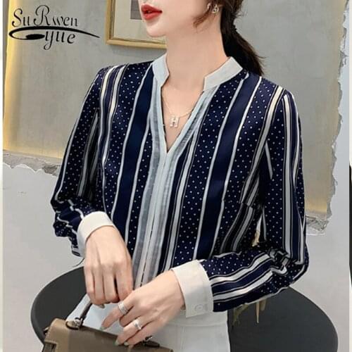 Casual Long Sleeve Striped Chiffon Blouse Women Tops and Blouse Elegant Polka Dot Autumn Shirt Office Lady Women 7017 50