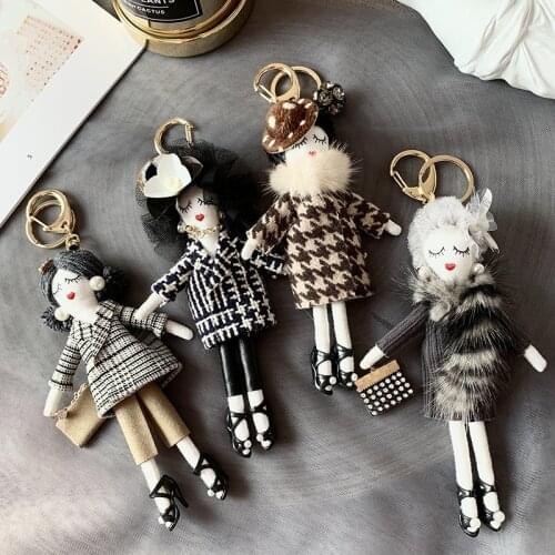 Luxury Handmade Fashion Lady Bag Keychain Real Mink Fur Key Chain Pompom Bag Charm Car Keyring DIY Trinket Jewelry Gift Llavero