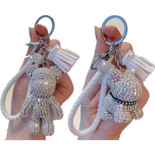2021 Rhinestone Cartoon Gloomy Bear Keychain Car Tassel Key Chain Ring Holder Pendant Bag Llaveros Mujer Jewelry accessories