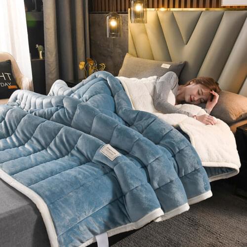 Three-layer Quilted Thick Lamb Cashmere Blanket Soft Cozy Bedding Nap Blanket Double-sided Winter Warm Bed Cover Blanket