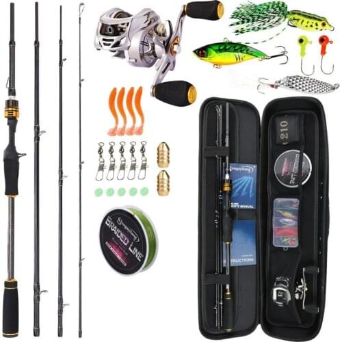 Sougayilang 1.8m 2.1m Fishing Rod Combo Carbon Fiber 4 Piece Casting Rod and Baitcasting Reel Saltwater Lure Bass Fishing Set