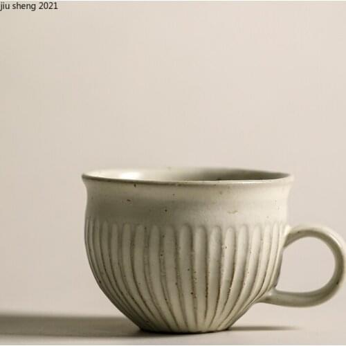 Japanese Ceramic Vertical Pattern Coffee Cup Handmade Retro Milk Breakfast Mug Home Creative Afternoon Tea Latte Cup Couple Gift