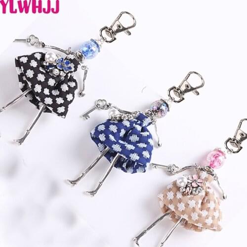 YLWHJJ brand new car doll keychain women Handmade Alloy Drop Oil Flower pendant bag key chains girls key ring fashion jewelry