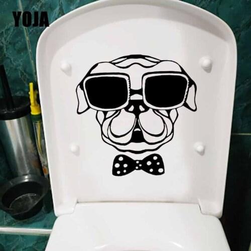 YOJA 23.2X23.2CM Bedroom Home Decor Wall Sticker Toilet Decal Bulldog Dog Face Animal Glasses T5-1666