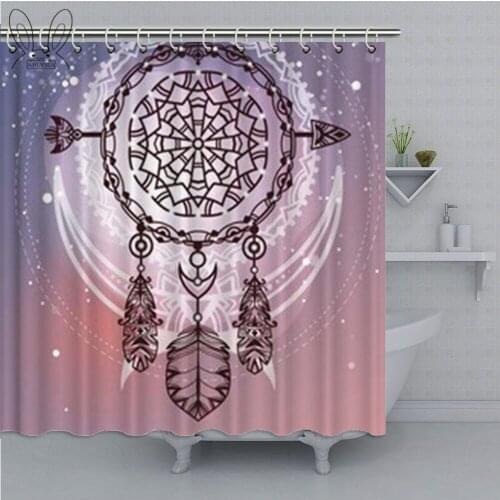 Ethnic Style Bathroom Curtain Feather And Moon Waterproof Polyester Fabric Bath Shower Curtain Home Decor Shower Sets