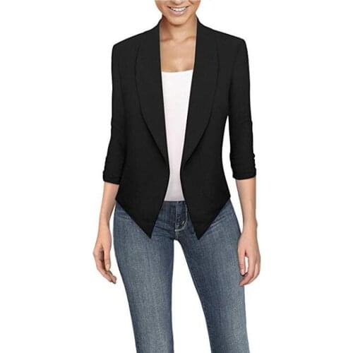 Women Open Front Solid Color Long Sleeve Lapel Blazer Irregular Suit Jacket Office Lady Coat Casual Plain Cardigan Slim Jacket