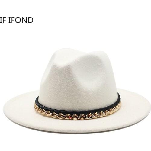 Winter Warm Triby Wool Felt Fedora Hats For Women Simple Unisex Fashion Spring Black Jazz Hat With Chain