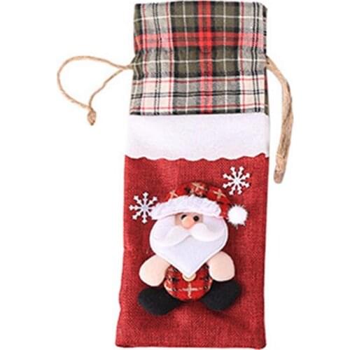 1 Pcs Christmas Bottle Cover Champagne Clothes Ornament With Snowman Pattern Kids Christmas Presents Candy Pocket Accessories