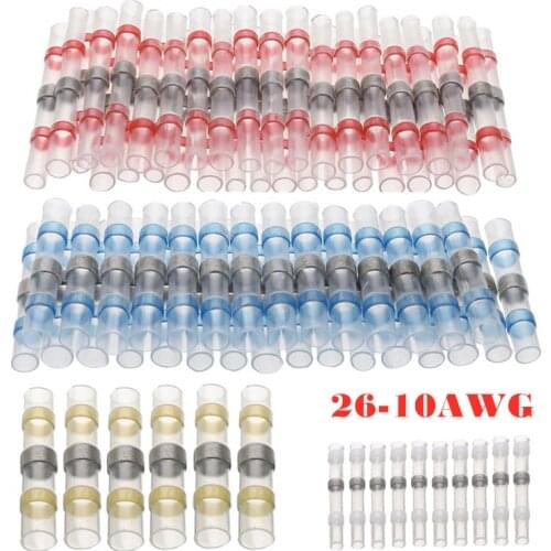 10/30/50PCS Waterproof Solder Seal Sleeves Heat Shrink Butt Wire Connectors Electrical Cable Splice Tinned Terminals 26-10AWG