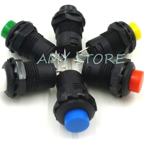 10pcs 12mm DS228 Lock Latching OFF- ON Push Button Switch SPST Maintained Self-Lock GREEN WHITE YELLOW BLACK BLUE RED