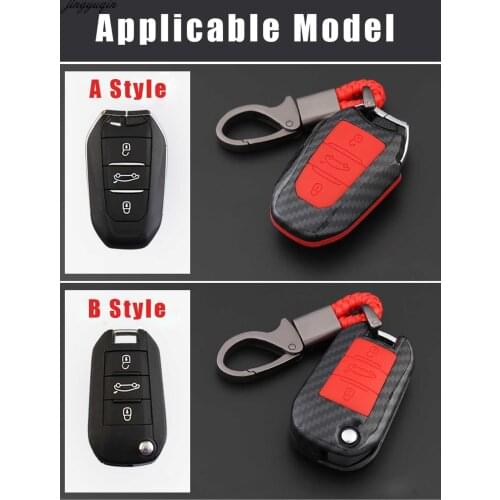 Jingyuqin 3 Buttons Carbon+Silicone Car Key Fob Flip Folding Remote Cover Case Car-styling For Citroen For Peugeot