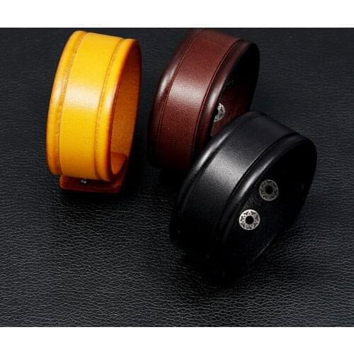 3cm Three Color Genuine Leather Cuff Bangle Jewelry Simple Fashion Wrap Bracelet Wristband Bracelets Punk Jewelry Gift Male
