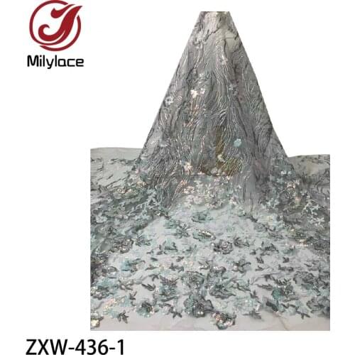 African Sequins Laces Fabrics High Quality French Tulle Lace Fabric Nigerian Net Lace Fabrics for Wedding Dress ZXW-436