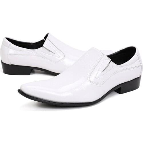 Batzuzhi fashion classic mens shoes White genuine leather men dress shoes pointy Toe Wedding Dress Shoes for men, Big size 38-46