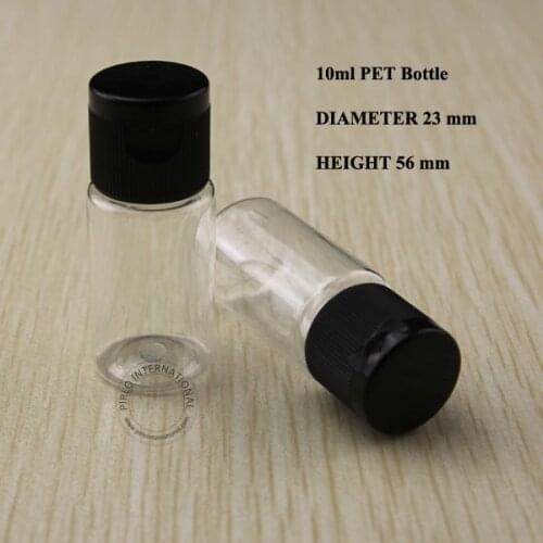 Free Shipping 100pcs/ot 10ml D23*H56mm PET Cream Emulsion Bottle Vials Lotion Bottle Cosmetic Packaging Container Black Flip Lid