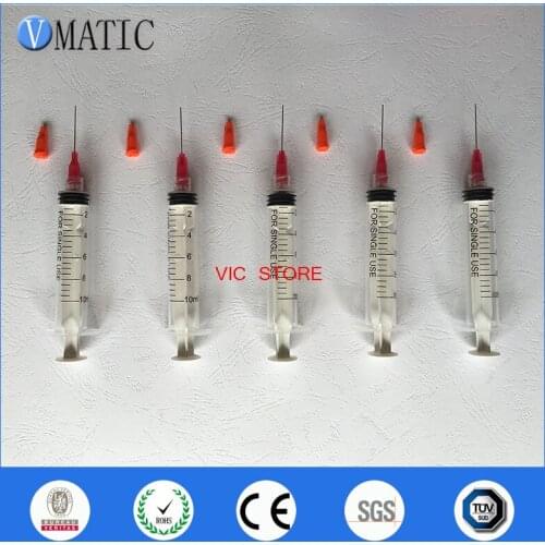 Free Shipping Non Sterilized 2019 Factory Price 5Pcs 10cc/ml Plastic Manual Syringe With 1 Inch Dispensing Needle 25G & Stopper