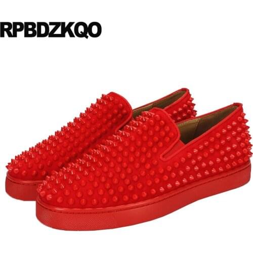 Large size black china flats designer shoes women luxury 2019 sneakers rivet korean 10 genuine leather real trainers suede stud