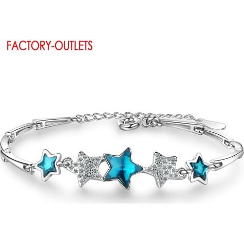 Wholesale New Arrivals Women Fashion Jewelry Stars Shape Pendant Bracelet Genuine 925 Sterling Silver Bracelet For Women Girls