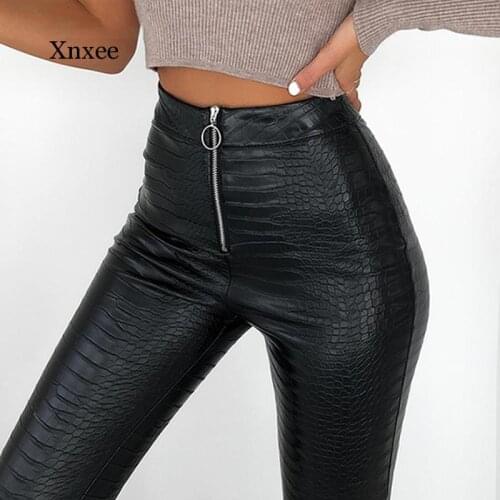 Pu High Waist Faux Leather Pants Women Leggings Skinny Office Ladies Trousers Casual Slim Black Straight Pencil Pant