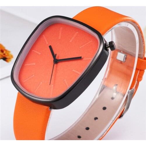 Korean Style Unisex Watch Women Fashion Irregular Dial Faux Leather Strap No Number Analog Quartz Watch Men Casual Clock New