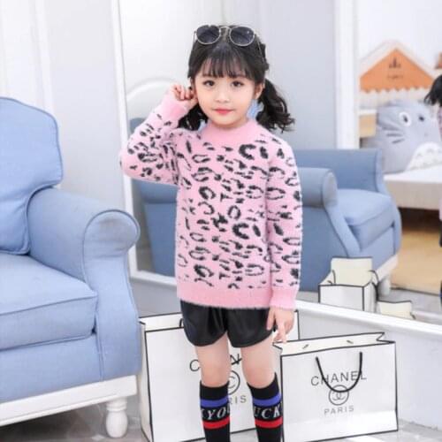 Girls Sweater Kids Babys Coat Outwear 2021 Leopard Plus Velvet Thicken Warm Winter Autumn Knitting Tops Pure Cotton Childrens