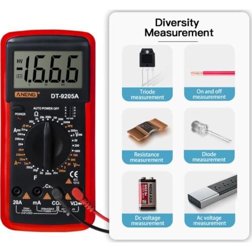 DT9205A Digital Multimeter hFE AC DC Triode Diode Resistance Amp Electric Tester B85C