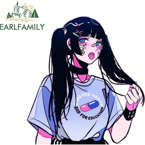 EARLFAMILY 13cm x 12.1cm for Anime Badgirl Anime Car Stickers Personality Air Conditioner Decal Bumper Windshield Car Styling