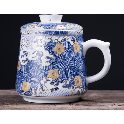 Enamel Silver Cup 999 Fine Silver Health Cup Ceramic Silver Gilt Office Tea Cup with Lid Filter