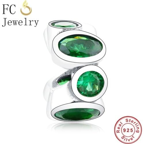FC Jewelry Fit Original Brand Charms Bracelet 925 Silver Green Zircon Crystal Stone Interlinked Beads For Making Berloque DIY