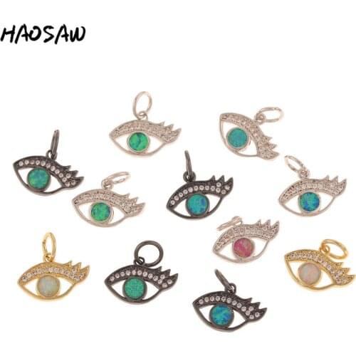 HAOSAW 2Pcs/Lot Rhinestone Eyelash Charm/Opal-Effect Charm Jewelry/Micro Pave Charm/Jewelry Charm/Earring DIY Charms