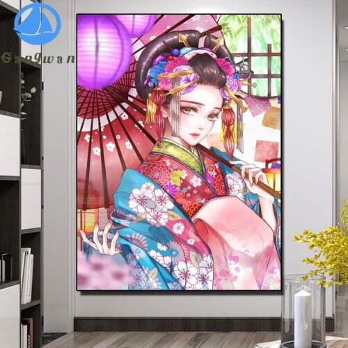 Japanesewo man pattern Diy Diamond Painting Full square round drill 5d Diamond Embroidery Kimono umbrella girl Kit Mosaic Decor