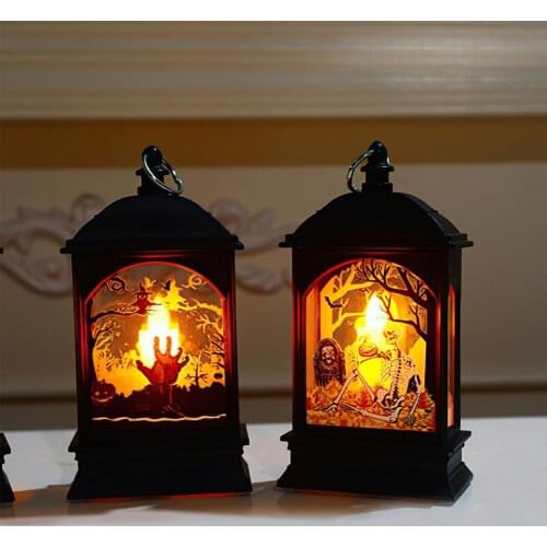 Halloween Them Mini Lantern Pumpkin Lantern Flat Candle Light LED Night Light For Halloween Party Decoration Indoor Outdoor