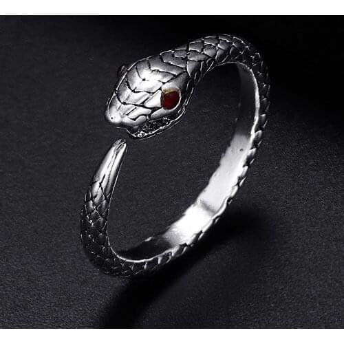 Trendy Vintage Snake Shape Antique Silver Plated Punk Hiphop Rock Style Resizable Ring for Women Girl & Man Retro Party Jewelry