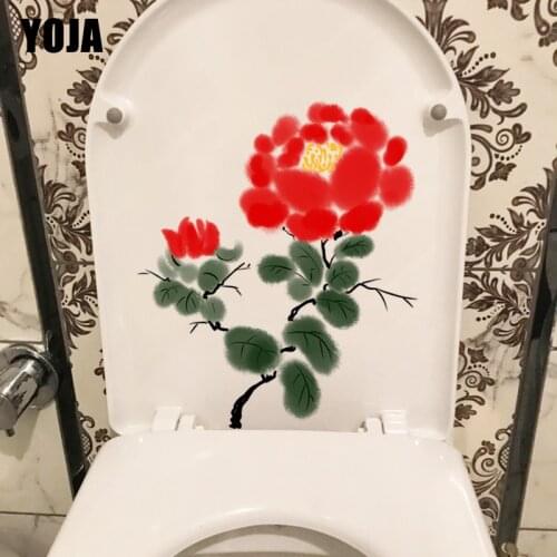 YOJA 19.2X22.5CM Ink Painting Peony Creative Toilet Seat Stickers Home Room Wall Decoration T1-1532