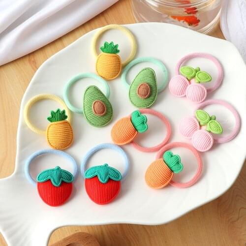2Pcs Cute Fruit hair bands girl Elastic Hair ring Pineapple Strawberry Korean Headwear Children baby Hair Accessories Ornaments