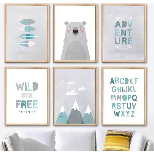 Bear Arrow Alphabet Feather Mountain Cloud Star Wall Art Canvas Painting Nordic Posters And Prints Wall Pictures Kids Room Decor