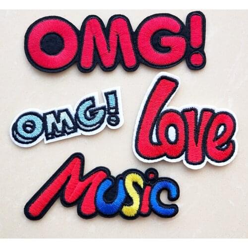 Fashion OMG Love Music Letter Embroidery Patches For Clothes Iron on Appliques Stickers Embroidered Badges DIY Patch