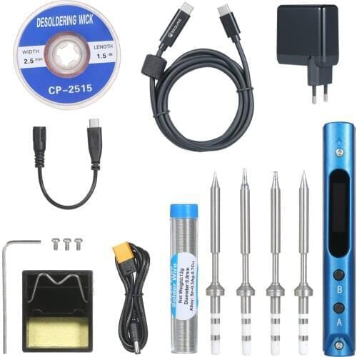 SEQURE Electric Soldering Iron with OLED Digital Intelligent Soldering Iron Kit with 45W PD Power Adapter and 4 Iron Heads EU