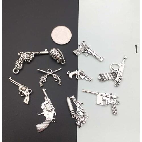 10Pcs Gun Charms Pendants DIY Jewelry Making Alloy Findings Accessory For Necklaces Earrings