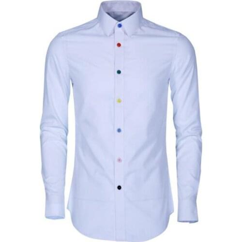 Luxury Men Shirt Fashion 100% Cotton Solid Color Men Shirt Long Sleeve Colorized Botton Mens Shirts Casual Slim Fit Casual Shirt