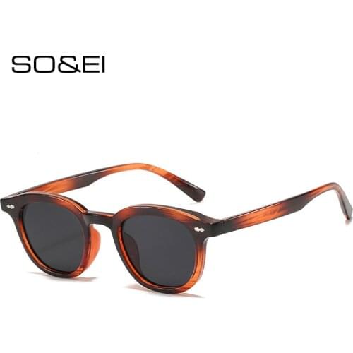 SO&EI Fashion Round Sunglasses Women Vintage Rivets Decorative Jelly Color Eyewear Shades UV400 Men Leopard Sun Glasses