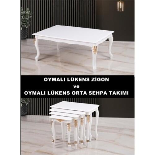 Modern White Carved Lükens Zigon And Medium Coffee table Pad coffe table