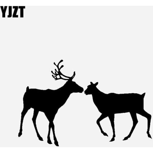 YJZT 17.8CM*11.7CM Christmas Idea Car Sticker Vinyl Decal Two Moose Looking At Each Other Black/Silver C23-0208