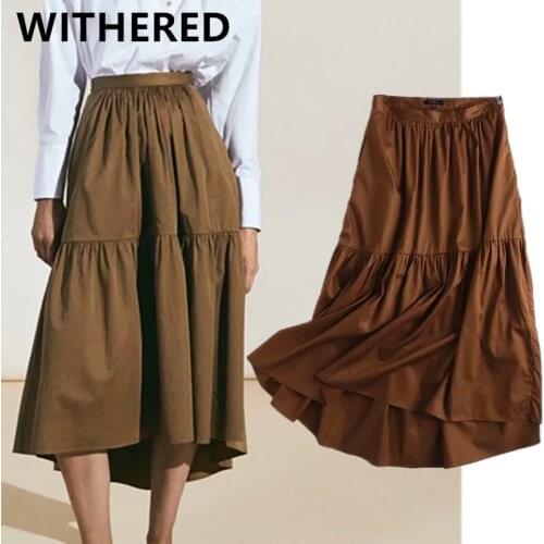 Jenny&Dave long skirts womens faldas mujer moda england style vintage cascading high waist loose casual Asymmetry skirt women