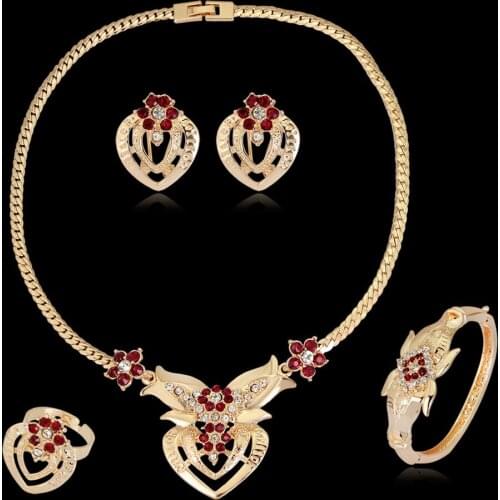 Womens Rhinestone Ring Earrings Necklace Bracelet Fashion Jewelry Set Wedding