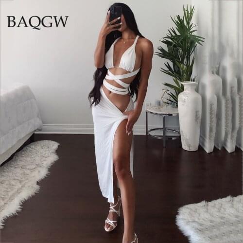 Vintage Bandages Women Sets Drawstring Ruched Sleeveless Party Cross Crop Top Sexy Split Skirt Two Piece Suit Fashion Outfits