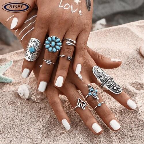 BYSPT New Vintage Boho Style Engraving Animal Arrow Knuckel Ring sets Women Boho Retro Ring Sets Female Jewelry