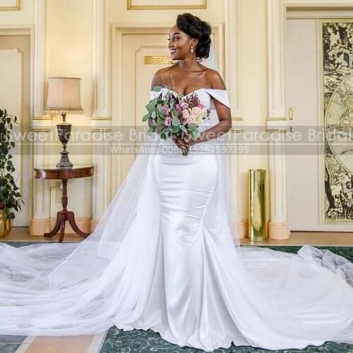 White Tulle Long Chapel Train Wedding Dress Mermaid Overskirt Off Shoulder Bridal Dresses For Women Robe De Soiree De Mariage